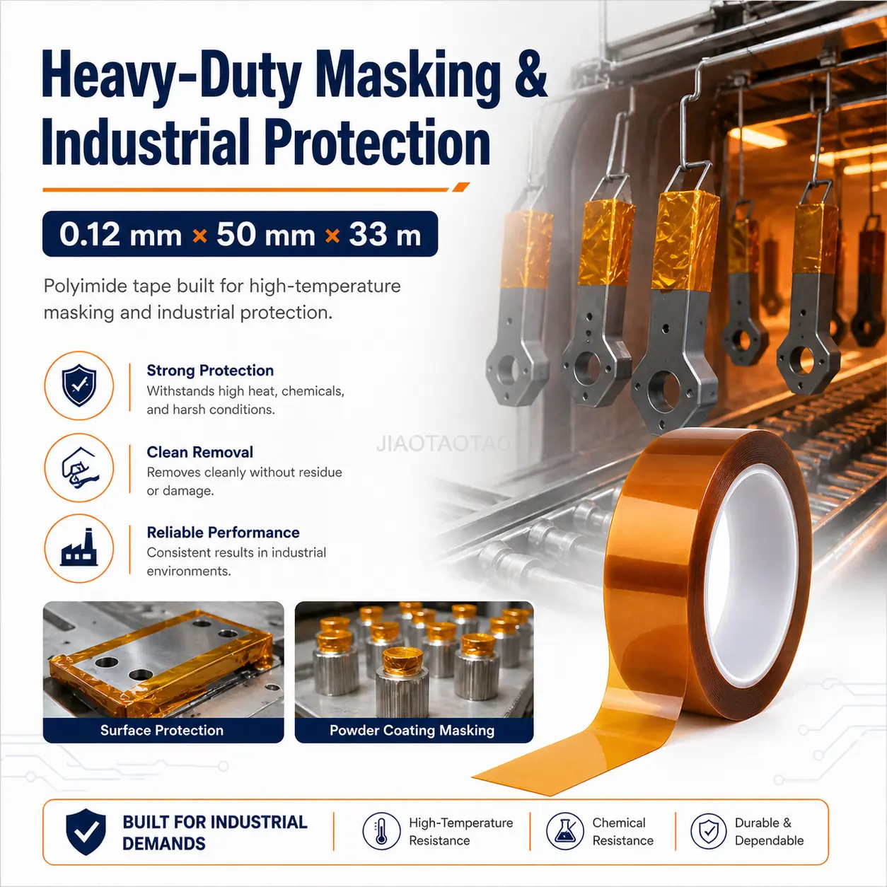 50mm polyimide tape for electrical insulation, heavy-duty masking, and industrial high temperature use.